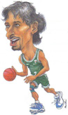 Locandina Final Eight Coppa Italia Forl� -  Caricature di Pittis e Chiacig (capitani Benetton - Montepaschi) nel depliant delle Coppa Italia