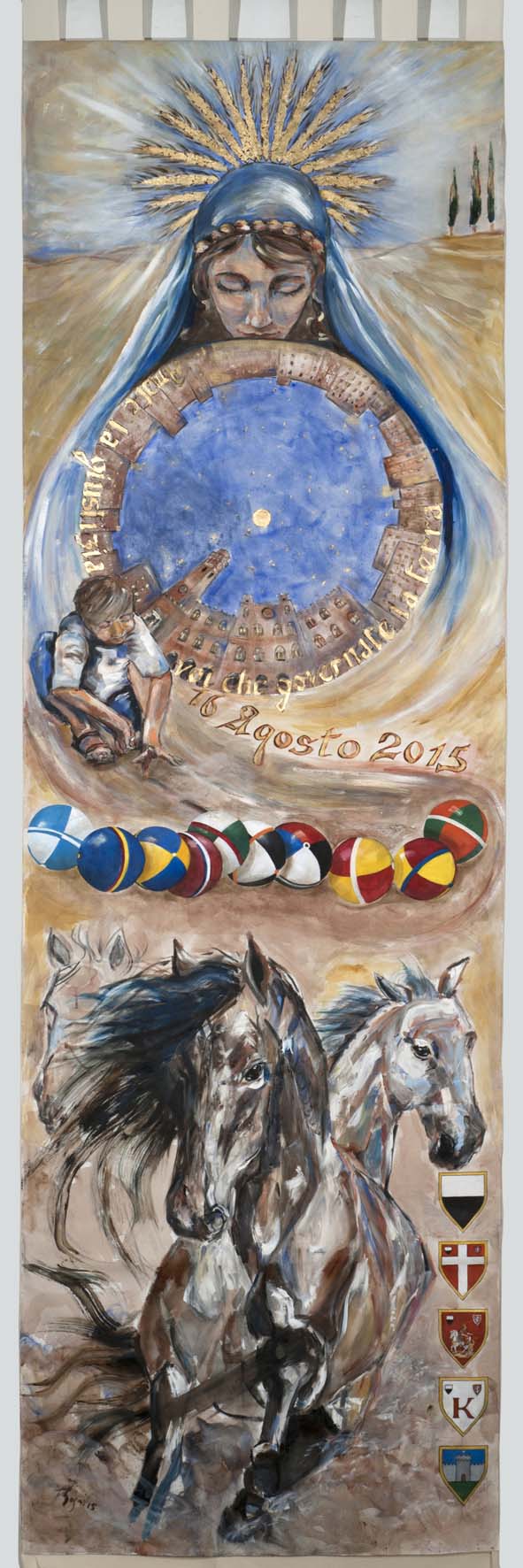 Il drappellone del 16 agosto 2015 dipinto da Elisabetta Rogai