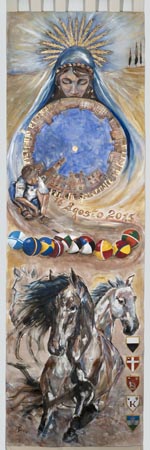 Il drappellone del Palio di Siena del 16 agosto 2015 dipinto da Elisabetta Rogai