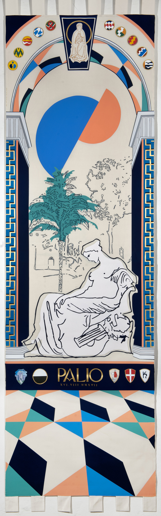 Il drappellone del 16 agosto 2017, dipinto dall'artista anglo-balinese Sinta Tantra