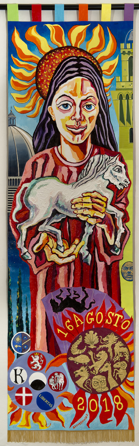 Il drappellone del 16 agosto 2018, dipinto dall'artista belga Charles Szymkowicz